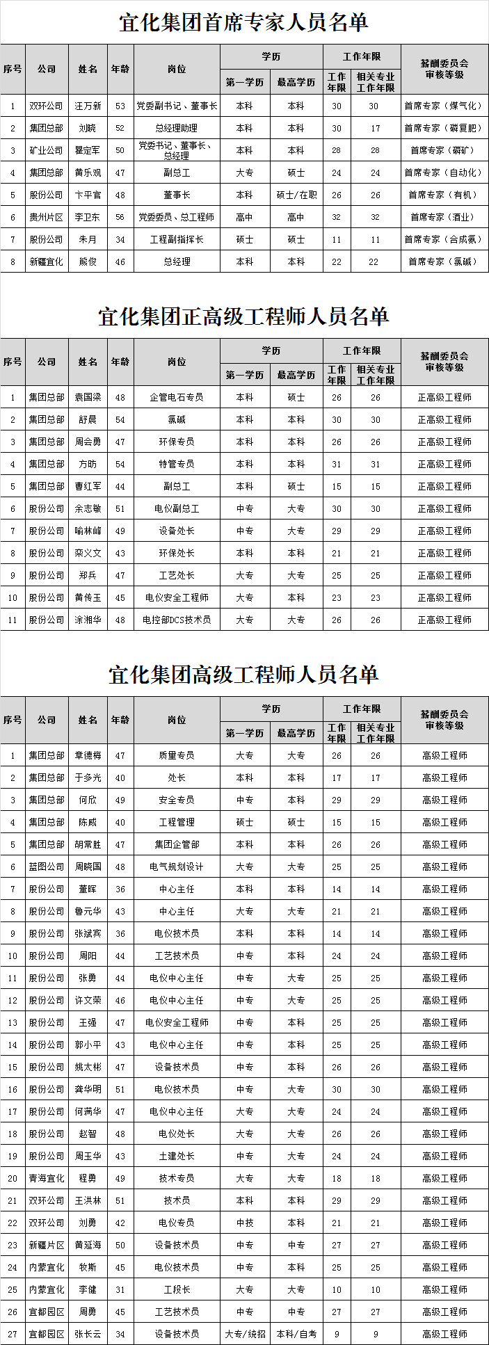 宜化集團首席專家、正高級工程師、高級工程師評審結果公示(圖1)